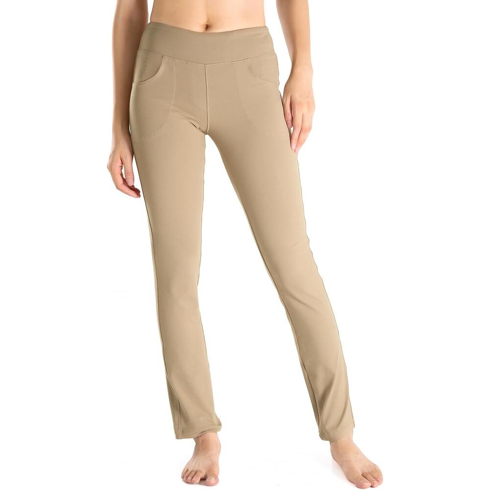 Yogipace,5 Pockets,27" Med, Women's Straight Leg Yoga Dress/Workout Pants Beige